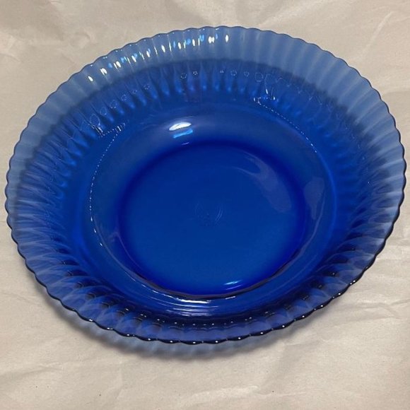 GORGEOUS COLOREX SCALLOPED / FLUTED 9 1/2" SERVING BOWL COBALT BLUE DISH BRAZIL - Picture 1 of 9